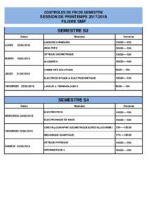 CONTROLES DE FIN DE SEMESTRE  SESSION DE PRINTEMPSFILIERE SMP  SEMESTRE S2