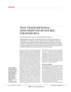 REVIEWS  POST-TRANSCRIPTIONAL GENE SILENCING BY DOUBLESTRANDED RNA Scott M. Hammond*‡, Amy A. Caudy*§ and Gregory J. Hannon* Imagine being able to knock out your favourite gene with only a day’s work. Not just in on