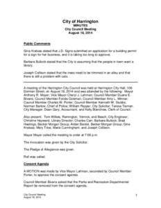 City of Harrington MINUTES City Council Meeting August 18, 2014  Public Comments