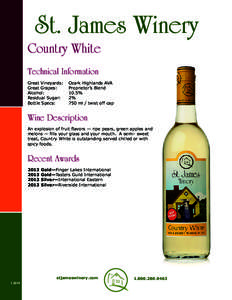 St. James Winery Country White Technical Information Great Vineyards:	 Great Grapes:	 Alcohol: