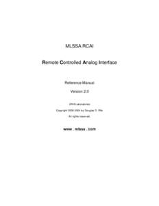 MLSSA RCAI  Remote Controlled Analog Interface Reference Manual Version 2.0