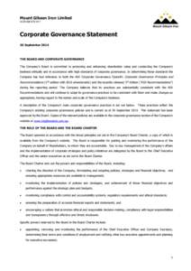 Mount Gibson Iron Limited ACN[removed]Corporate Governance Statement 30 September 2014
