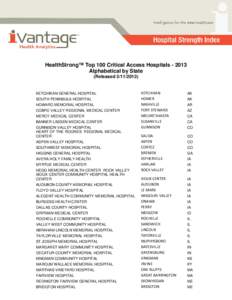 HealthStrong™ Top 100 Critical Access Hospitals[removed]Alphabetical by State (Released[removed]KETCHIKAN GENERAL HOSPITAL SOUTH PENINSULA HOSPITAL