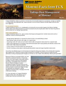 Morenci Facts from FCX Tailings Dust Management at Morenci www.fcx.com  May 2011