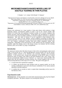 ECF15  MICROMECHANICS-BASED MODELLING OF DUCTILE TEARING IN THIN PLATES F. Hachez1, A. G. Atkins2, R.H. Dodds3, T. Pardoen1 1