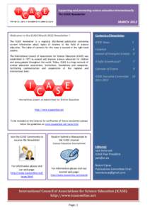 Supporting and promoting science education internationally The ICASE Newsletter MARCH[removed]Welcome to the ICASE March 2012 Newsletter !