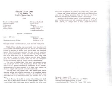 MIDDLE CHAIN LAKE T4 ND, Hancock Co. U.S.G.S. Nicatous Lake, Me. Fishes Brook trout (squaretail) Smallmouth bass