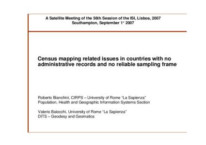 Europe / Demography / Population / Censuses / Genealogy / Sapienza University of Rome / Sampling / Rome / Italy / Survey methodology / Statistics / Political geography