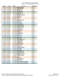 St. Theresa Parish Lector Schedule January 1, 2015 through March 22, 2015 Date[removed][removed]