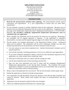 EMPLOYMENT APPLICATION  Nevada State Assembly  401 South Carson Street  Carson City, NV 89701‐4747  (775) 684‐8555  [removed] 