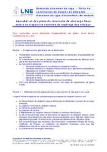 Demande d’examen de type l Fiche de constitution de dossier de demande d’examen de type d’instrument de mesure Approbation des plans de réservoirs de stockage fixes munis de dispositifs externes de repérage des n