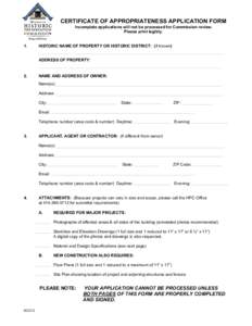 CERTIFICATE OF APPROPRIATENESS APPLICATION FORM