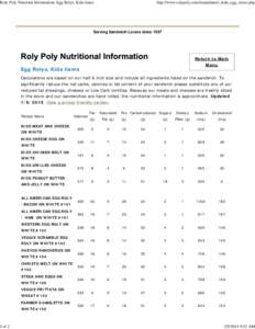 Roly Poly Nutrition Information: Egg Rolys, Kids items