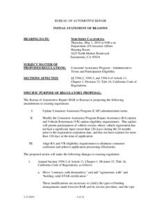 BUREAU OF AUTOMOTIVE REPAIR INITIAL STATEMENT OF REASONS HEARING DATE:  SUBJECT MATTER OF