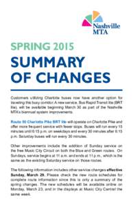 SPRINGSummary of Changes Customers utilizing Charlotte buses now have another option for traveling this busy corridor. A new service, Bus Rapid Transit lite (BRT