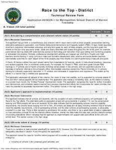 Technical Review Form  Race to the Top - District Technical Review Form Application #0485IN-1 for Metropolitan School District of Warren Township