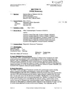 Siemens Medical Solutions USA, Inc. Ultrasound Division V5Ms Transesophageal Transducer Special 510(k) Submission