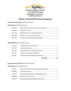 Master of Social Work Course Sequence Foundation Curriculum (30 Semester Hours) Fall Semester (15 Semester Hours) SWSW Foundations: Diversity, Social Justice and Ethics................................ 3