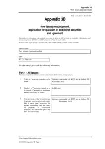 ASX Listing Rules Appendix 3B - New Issue Announcement Application for Quotation of Additional Securities and Agreement