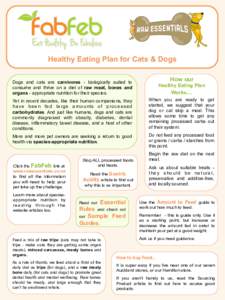 Healthy Eating Plan for Cats & Dogs How our Dogs and cats are carnivores - biologically suited to consume and thrive on a diet of raw meat, bones and organs - appropriate nutrition for their species.