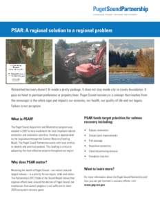 PSAR: A regional solution to a regional problem  Watershed recovery doesn’t fit inside a pretty package. It does not stay inside city or county boundaries. It pays no heed to partisan preference or property lines. Puge