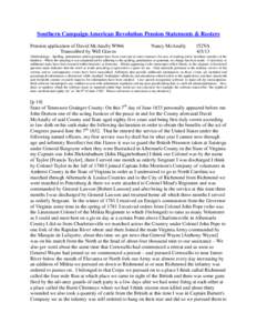 Southern Campaign American Revolution Pension Statements & Rosters Pension application of David McAnally W966 Transcribed by Will Graves Nancy McAnally