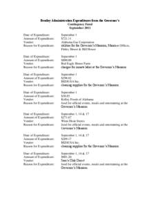 Bentley Administration Expenditures from the Governor’s Contingency Fund September 2011 Date of Expenditure: Amount of Expenditure: Vendor: