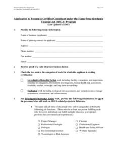 Minimum Qualification Requirements for Consultants Performing Work Under HSCA Page 1 of 4  Application to Become a Certified Consultant under the Hazardous Substance