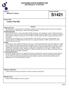 CALIFORNIA STATE SCIENCE FAIR 2003 PROJECT SUMMARY Name(s)  Robert E. Norton