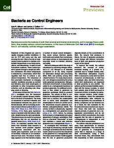 Molecular Cell  Previews Bacteria as Control Engineers Kyle R. Allison1 and James J. Collins1,2,3,* 1Howard Hughes Medical Institute, Department of Biomedical Engineering and Center for BioDynamics, Boston University, Bo