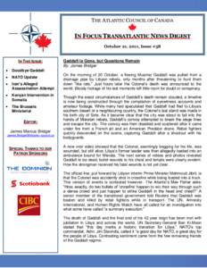 THE ATLANTIC COUNCIL OF CANADA  IN FOCUS TRANSATLANTIC NEWS DIGEST October 21, 2011, Issue #58  IN THIS ISSUE: