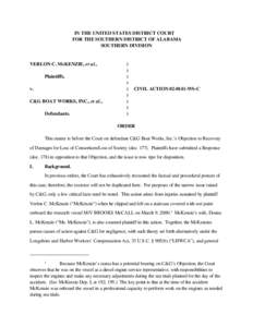 IN THE UNITED STATES DISTRICT COURT FOR THE SOUTHERN DISTRICT OF ALABAMA SOUTHERN DIVISION VERLON C. McKENZIE, et al., Plaintiffs,