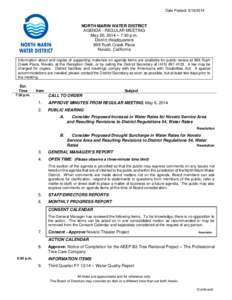 Date Posted: NORTH MARIN WATER DISTRICT AGENDA - REGULAR MEETING May 20, 2014 – 7:30 p.m. District Headquarters