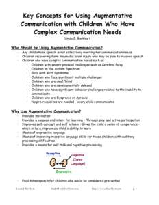 Key Concepts for Using Augmentative Communication with Children Who Have Complex Communication Needs Linda J. Burkhart  Who Should be Using Augmentative Communication?