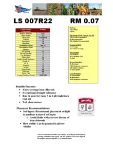 LS 007R22 Characteristics & Placement Relative Maturity Plant Height Plant Type