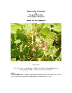 Conservation Assessment for Gasquet Manzanita (Arctostaphylos hispidula) Within the State of Oregon