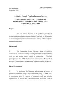 For information September 2003 CB[removed])  Legislative Council Panel on Economic Services