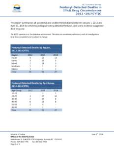 BC Coroners Service  Fentanyl-Detected Deaths in Illicit Drug Circumstances[removed]YTD) This report summarises all accidental and undetermined deaths between January 1, 2012 and