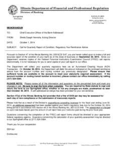 Illinois Department of Financial and Professional Regulation Division of Banking MANUEL FLORES Acting Secretary  PAT QUINN