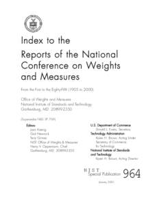 Index to the Reports of the National Conference on Weights and Measures From the First to the Eighty-Fifth[removed]to[removed]Office of Weights and Measures