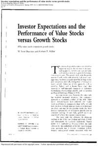 Investor expectations and the performance of value stocks versus growth stocks W Scott Bauman; Robert E Miller Journal of Portfolio Management; Spring 1997; 23, 3; ABI/INFORM Global pg. 57  Reproduced with permission of 