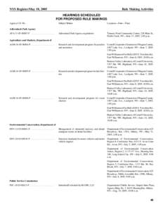 NYS Register/May 18, 2005  Rule Making Activities HEARINGS SCHEDULED FOR PROPOSED RULE MAKINGS