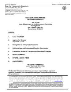 Board of Chiropractic Examiners - Notice of Public Meeting