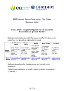 2015 Summer Camps Programme Guidance Note