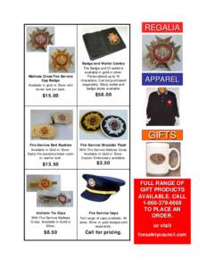 REGALIA  Maltese Cross Fire Service Cap Badge Available in gold or Silver with screw and pin back.