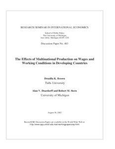 RESEARCH SEMINAR IN INTERNATIONAL ECONOMICS School of Public Policy The University of Michigan