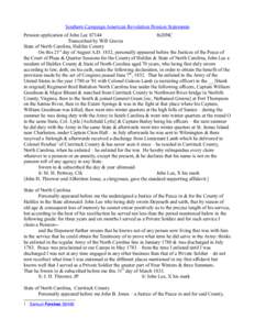 Southern Campaign American Revolution Pension Statements Pension application of John Lee S7144 fn20NC Transcribed by Will Graves State of North Carolina, Halifax County On this 21st day of August A.D. 1832, personally ap