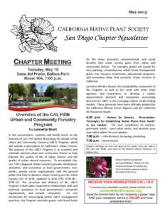 MayCHAPTER MEETING Tuesday, May 19 Casa del Prado, Balboa Park Room 104, 7:00 p.m.