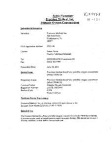510(k) Summary Precision Medical, Inc. Portable Oxyizen Concentrator Ki JUL