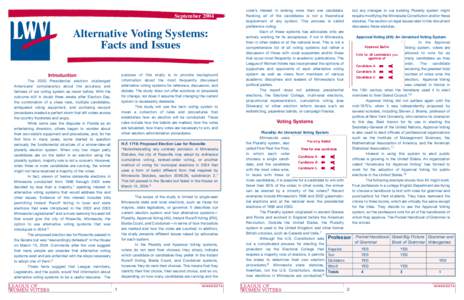 SeptemberAlternative Voting Systems: Facts and Issues Introduction